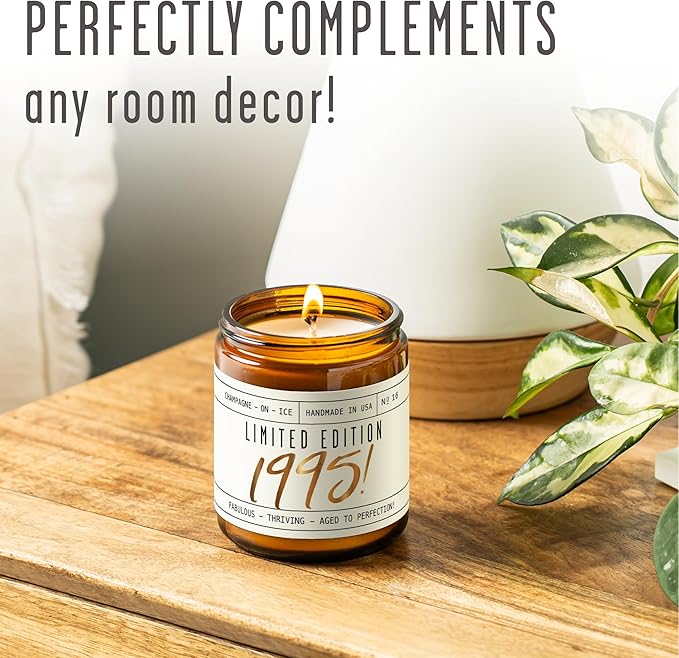 30th Birthday Gifts for Women - 'Limited Edition 1995' Soy Candle, w/Champagne on Ice I 1995 30th Birthday Gifts for Her I 9oz Reusable Jar, 50Hr Burn, Made in USA - Bloomnest