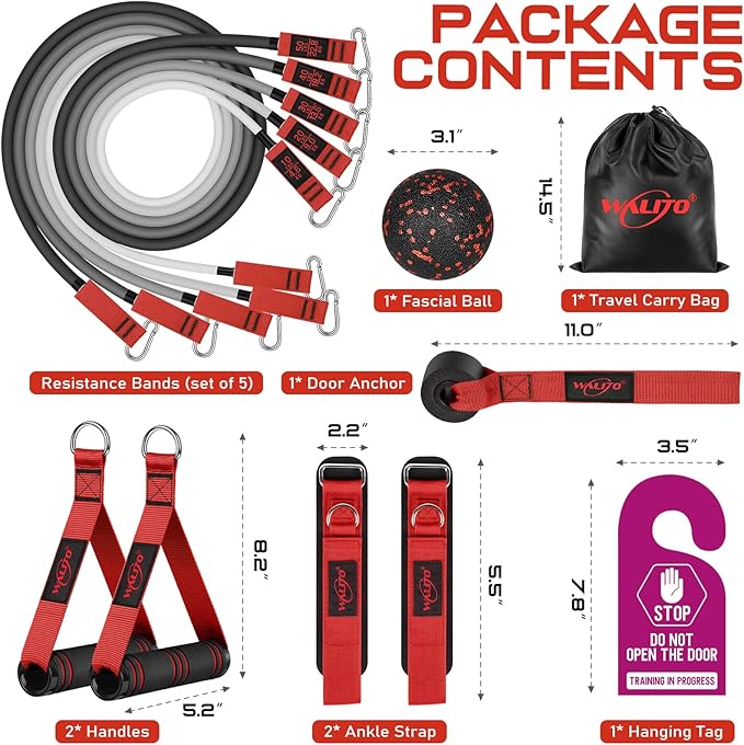 WALITO Resistance Bands Set - Exercise Bands with Handles, Door Anchor, Legs Ankle Straps, for Heavy Resistance Training, Physical Therapy, Muscle Training, Yoga, Home Workouts, Gym - Bloomnest
