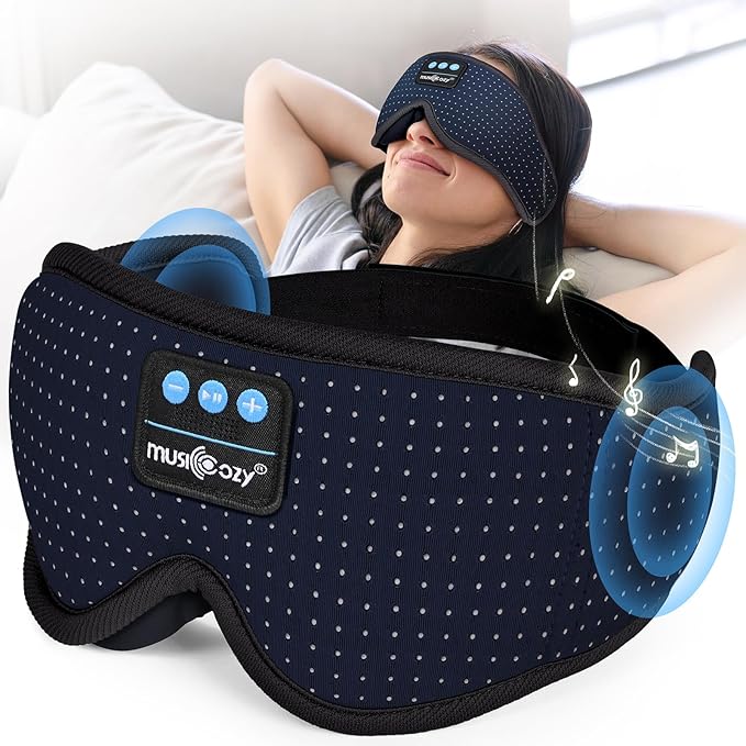 MUSICOZY White Noise Sleep Mask Headphones with 16 Soothing Sounds, Bluetooth Sleep Mask 3D Wireless Music Sleeping Headphones for Side Sleeper - Bloomnest