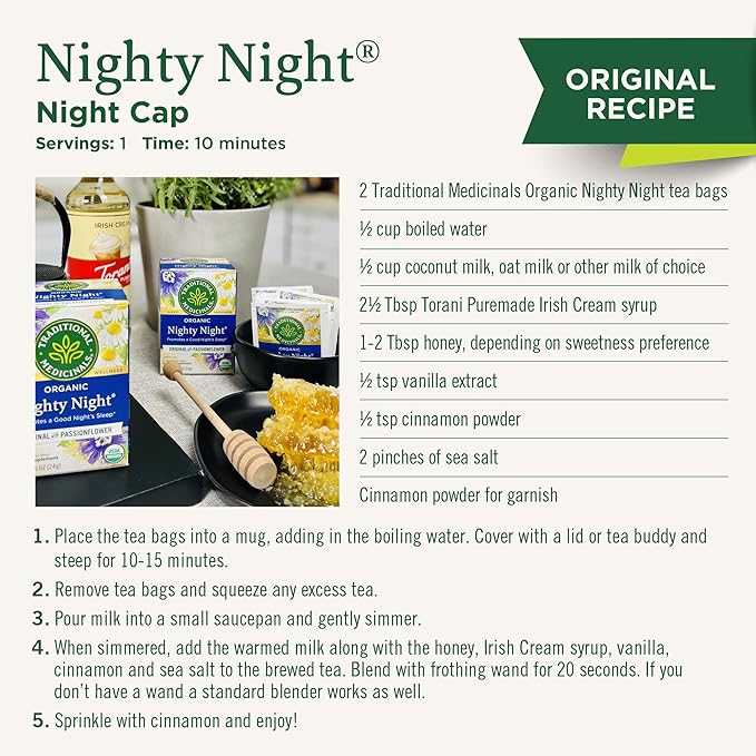 Traditional Medicinals Tea, Organic Nighty Night Extra, Promotes a Good Night's Sleep, 16 Tea Bags (Pack of 2) - Bloomnest