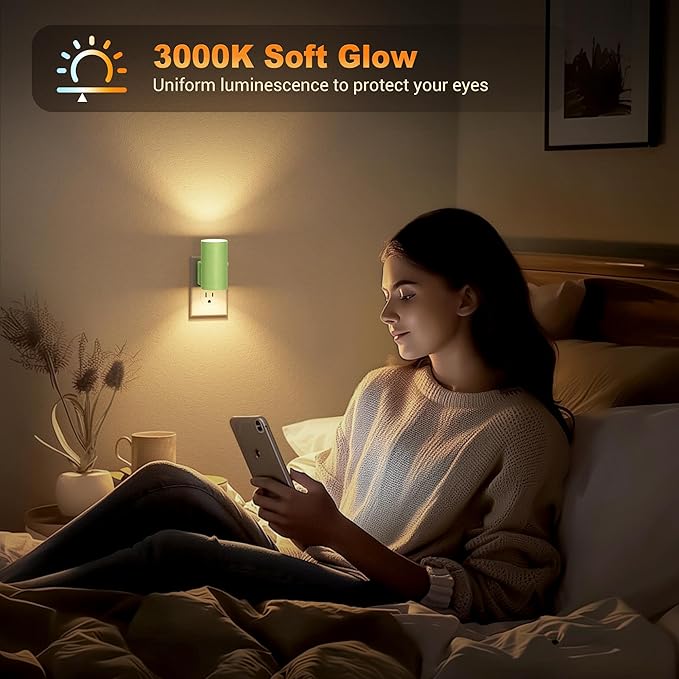 JandCase Night Lights Plug into Wall, Dimmable Night Light Plug in with Green Shade, Modern Night Lights with Dusk to Dawn Sensor, Soft White 3000K, 0-100LM Nightlight for Hallway Bedroom, 2 Pack - Bloomnest