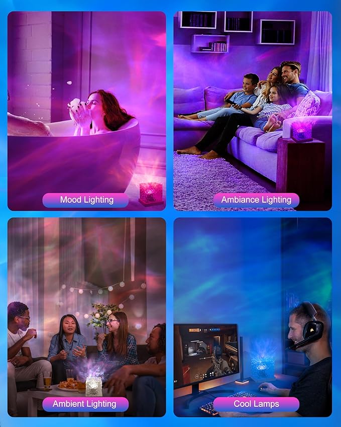 Aurora Ocean Wave Projector Light, Cordless Rechargeable, 16 Colors 4 Modes Northern Lights Lamp with Touch & Remote for Bedroom, Water Ripple Night Light for Room Decor Ambient Mood Lighting - Bloomnest