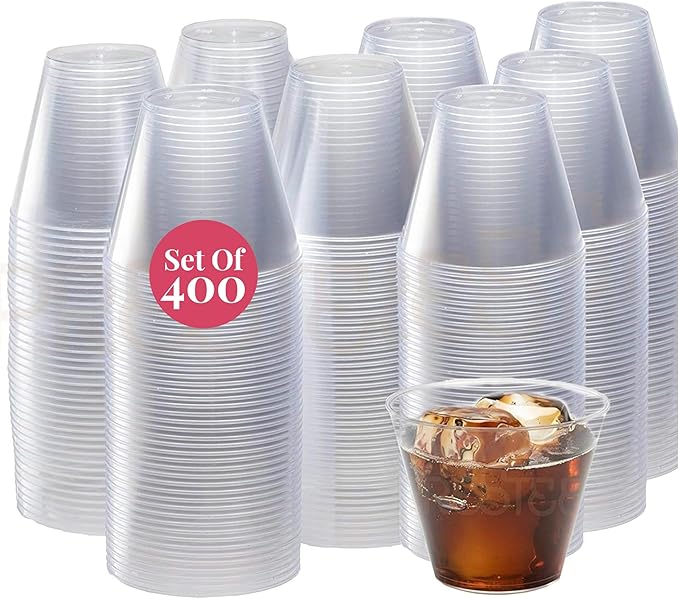 Prestee 400 Pcs Clear Plastic Party Cups Disposable - 9 oz Clear Plastic Cup for Cold Beverages, Cocktails, Smoothies, and Desserts - Durable PET Cups for Gatherings, Events, and Catering - Bloomnest
