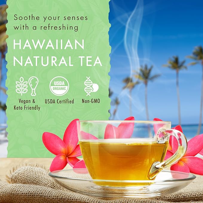Hawaiian Natural Tea Organic Mamaki Mint Tea Blend - Caffeine Free, Herbal, Antioxidant-Rich For Calming, Wellness, Bedtime, Anxiety & Stress - Gift for Special Ocassions, 20 Bags - Bloomnest