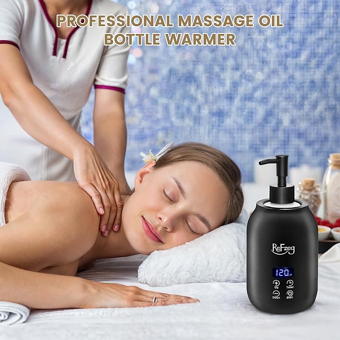 Massage Oil Warmer Bottle Professional Electric Lotion Digital Heater for SPA, Portable Oil Warmer Heated Cream for Beauty Salon Home, with ℃/℉ Switchable Display, Two Oil Dispenser Bottle - Bloomnest