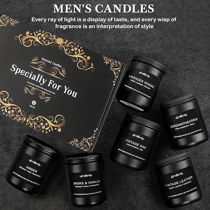Scented Candles for Men, 6-Pack Candles for Home Scented, 42oz, 300 Hours Burning Time Long-Lasting Aroma — The Masculine Men Candle, Perfect for Boyfriend, Him, Father Aromatherapy Gift - Bloomnest