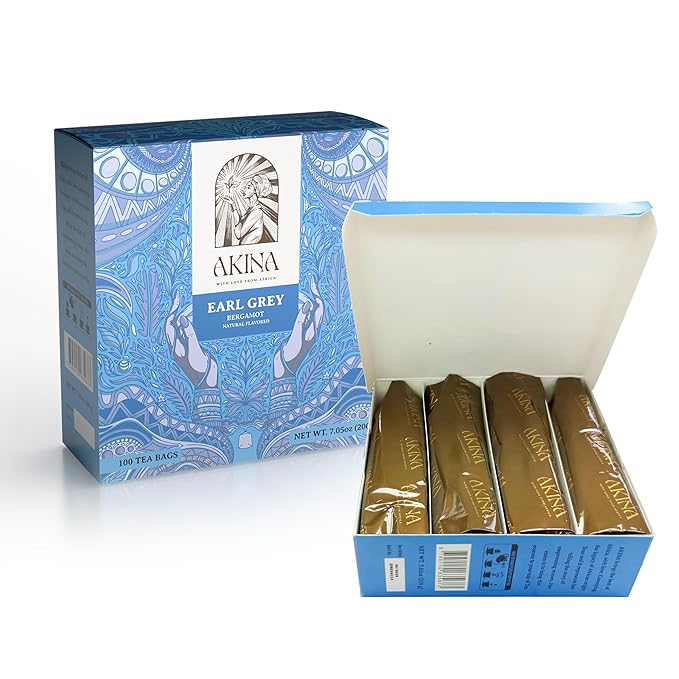Akina Earl Grey Tea, Naturally Flavored Black Tea | 100% Single-Origin | Kenyan Origin, Gourmet (100 String & Tag Bags, 200g) - Bloomnest