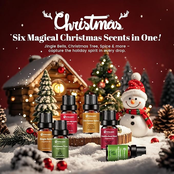 Fragrance Oil Christmas Set, Jingle Bells, Christmas Wreath, Xmax Tree, Gingerbread, Spice, Vanilla Bean Noel, Scents for Candle Soap Making Supplies, Essential Oil for Home - Bloomnest