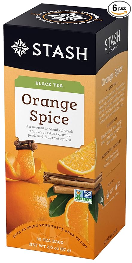 Stash Tea Orange Spice Black Tea - Caffeinated, Non-GMO Project Verified Premium Tea with No Artificial Ingredients, 30 Count (Pack of 6) - 180 Bags Total - Bloomnest