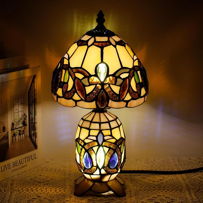 Small Tiffany Lamp Stained Glass Table Lamp Mini Mother Daughter Vase Desk Accent Light for Bedroom Bedside Reading Home Antique Style Decor 8X14 Inches (Serenity Victorian) - Bloomnest
