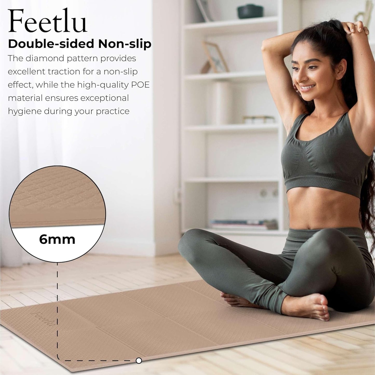 Foldable Yoga Mat, 6mm Thick, Lightweight, Anti-Slip, and Easy to Store – Perfect for Travel, Yoga, Pilates, Home Workouts, and Floor Exercises