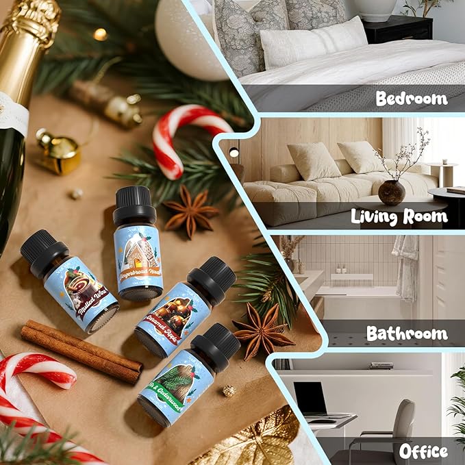 Holiday Essential Oils Set, Fragrance Oil Set for Diffuser, Scent Diffuser Oil for Candle Making-Vanilla Cinnamon Cookies, Caramel Apples, Gingerbread, Fir Cedar, Orange Cloves, Mulled Wine - Bloomnest