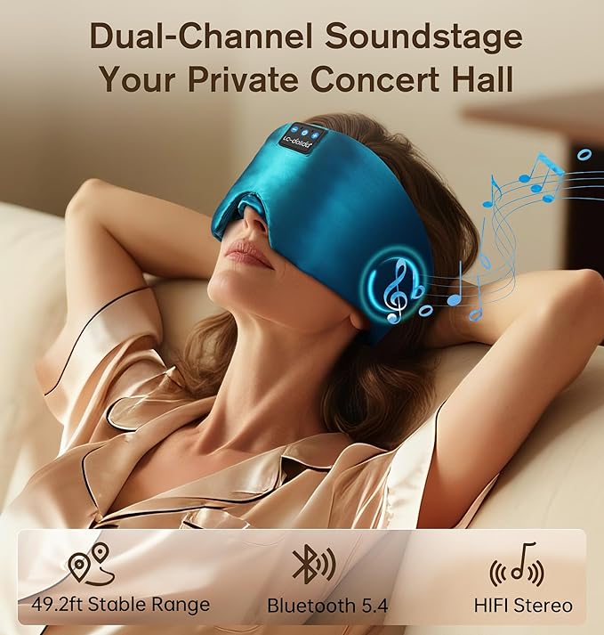 LC-dolida Luxurious Silk Soft Sleep Mask, Sleep Headphones with Bluetooth 5.4 for Side Sleeper, Total Blackout Eye Sleeping Mask for Women and Men, Ideal Gift for Restful Sleep, Travel(Dark Green) - Bloomnest