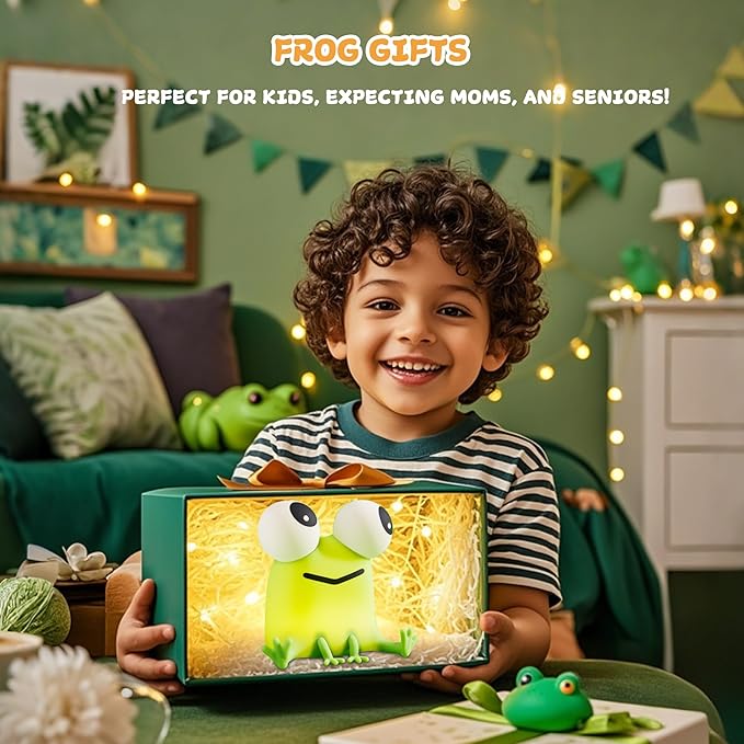 Cute Frog Night Light, LED Silicone Squishy Novelty Animal Lamp,3 Levels Dimmable/Timer Nursery Nightlight for Kids, Rechargeable Touch Bedside Lamp, Bedroom/Dorm Decor, Baby Boys Girls Gifts - Bloomnest