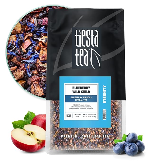 Tiesta Tea Blueberry Wild Child, Loose Leaf, Blueberry Hibiscus Herbal Tea, Premium Non-Caffeinated Blend, Make Hot or Iced, Brews Up to 200 Cups, 16 Ounce Resealable Bulk Pouch - Bloomnest
