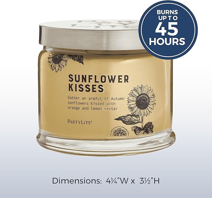 PartyLite 3-Wick Jar Candle, Highly Fragranced Clean Burning Glass Candle, 25-45 Hours Burn Time (Sunflower Kisses) - Bloomnest
