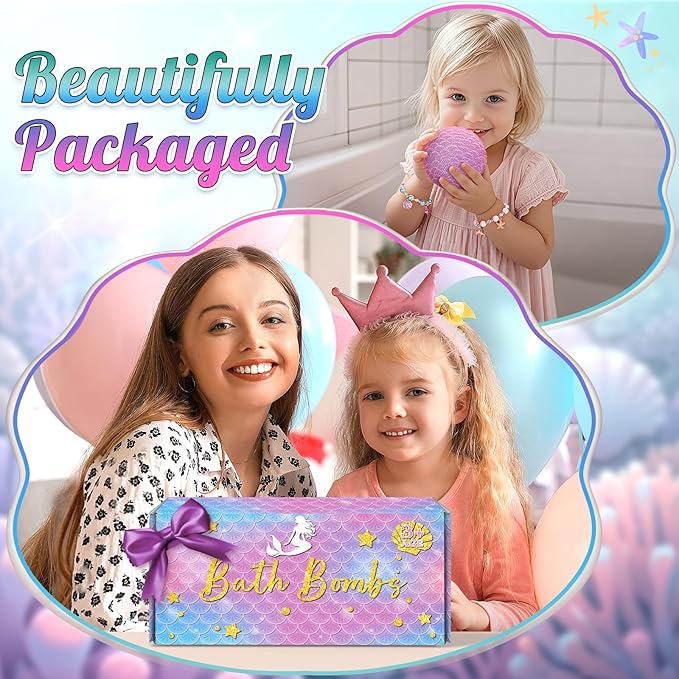 8 Packs Mermaid Bath Bombs for Kids Girls, Bubble Bath Bomb Kit with Surprise Toys Inside, Bath Toys for Kids Aged 4-8, Ideal Birthday Christmas Gifts Stocking Stuffers for Girls 3 4 5 6 - Bloomnest