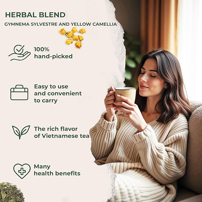 NMPT Dried Gymnema Sylvestre Yellow Camellia Tea, Handpicked, 40 Sachets, Cold-Dried, Gluten-Free, No Added Sugar, Mild Sweet Flavor, Eases Fatigue & Stress, Supports Overall Health - Bloomnest