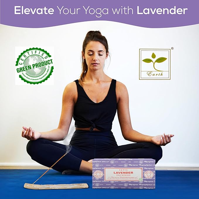 Satya Lavender Incense Sticks, Satya Bng (Bangalore) Insenses 15gmx12 Pack with Raajsee Incense Holder Bundle, Satya Nagchampa Natural Incense - Bloomnest