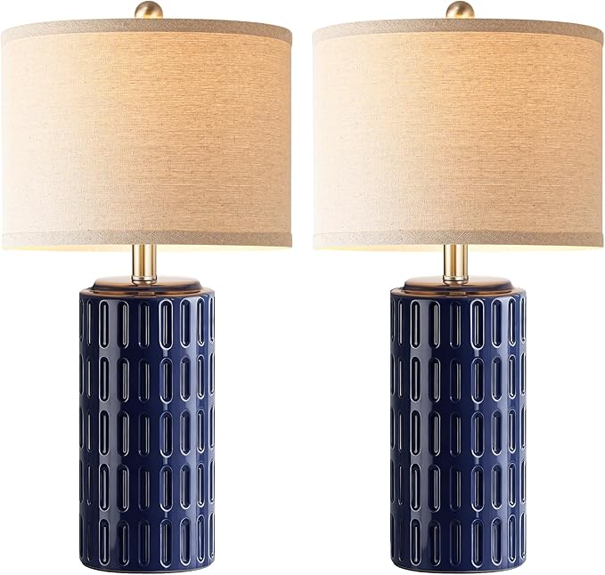 PARTPHONER 23" Farmhouse Modern Ceramic Table Lamp Set of 2 - Navy Blue Bedside Lamps for Bedroom & Living Room, Nightstand, Desk, End Table - Bloomnest
