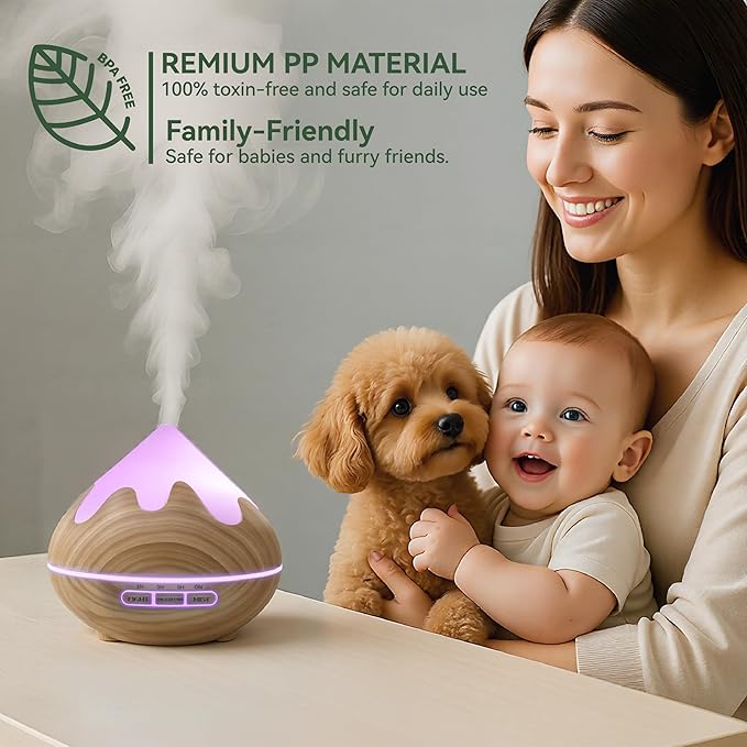 500ML Essential Oil Diffuser, Aromatherapy Diffuser with Remote Control, Multifunctional Air Diffusers for Home Office Room, Fragrance Aroma Diffuser with 7 Color LED & 2 Mist Mode, Brown - Bloomnest