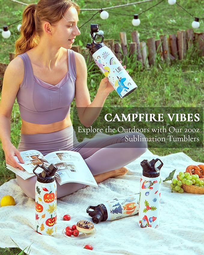 2 Pack 32 OZ Sublimation Water Bottle Blanks in Bulk, Stainless Steel Insulated Sports Tumbler Cups with Polymer Coating for Heat Transfer, with Lid, Coaster, Keepsake Box, Sublimation Paper - Bloomnest