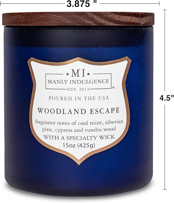 Manly Indulgence Woodland Escape Scented Candles for Men, 15 oz Wooden Wick, Premium Soy Blend Wax, 60H Burn, Candles for Home Scented - Made in The USA - Bloomnest