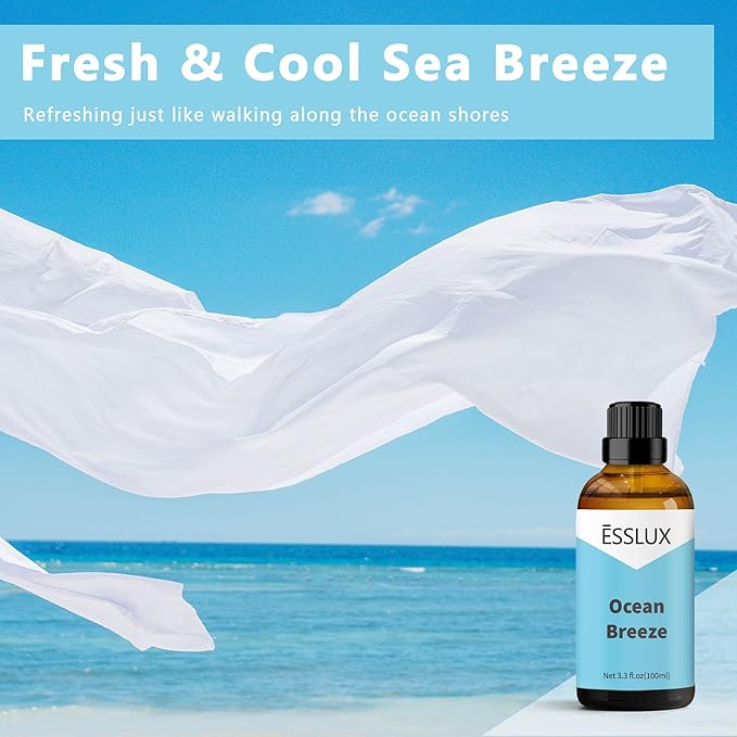 Ocean Breeze Fragrance Oil, ESSLUX Large Single Scented Oils 100 ml (3.3 oz), Fresh Sea Aromatherapy Essential Oils for Home for Diffuser, Massage, Soap, Candle Making Scents - Bloomnest