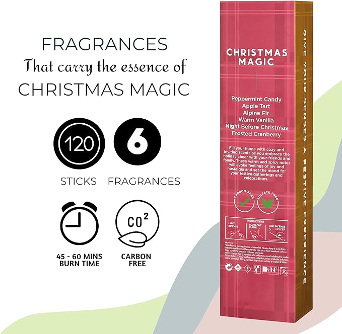 Folkulture Incense Sticks (120 Sticks) | Set of 6 Premium Incense for Meditation, Aromatherapy, Gifts | No Charcoal,Organic, Non Toxic, 45 Mins, Long Burning Peppermint, Apple Tart Insence-Sticks FOLKULTURE