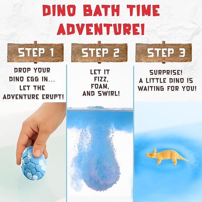 All Natural Bath Bombs for Kids with Surprise Toys Inside- 12 Pack Organic Dinosaur Bath Bombs with Toys Inside - Dino Bath Bomb for Kids - Bloomnest