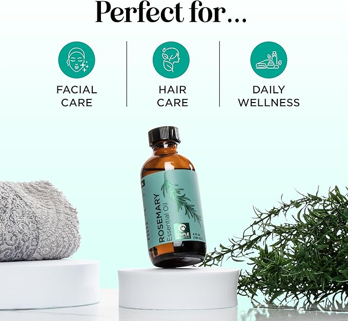 Pure Rosemary Essential Oil with Dropper - Undiluted Rosemary Oil for Hair Skin and Nails and Refreshing Aromatherapy Oil for Diffusers - Rosemary Essential Oil for Cleansing Dry Scalp Care 4oz - Bloomnest