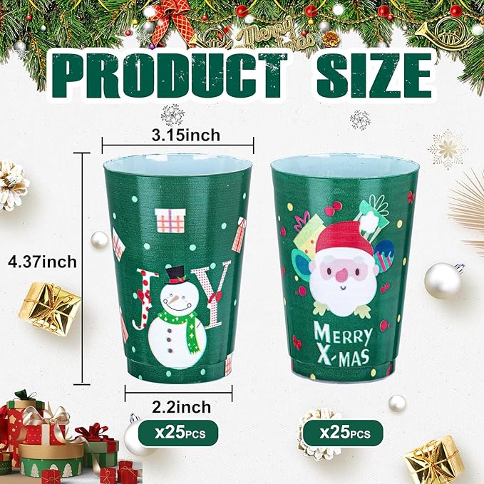 I00000 50Pcs 12oz Snowman Pattern Design Christmas Plastic Cups, Premium Disposable Cups, Green Xmas Party Cup with Santa Claus Pattern Design, Perfect for Christmas Party - Bloomnest