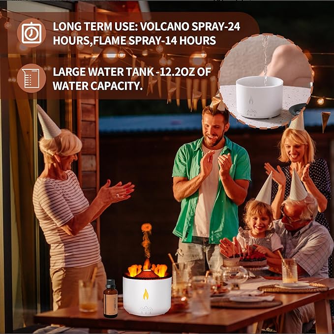 BOHOFAM Essential Oil Diffuser 360ML,Volcano Diffuser/Humidifier, Flame and Volcano 2 Mist Mosdes, Included 50ML Hotel Collection Essential Oil for Home, Bedroom,Large Room - Bloomnest