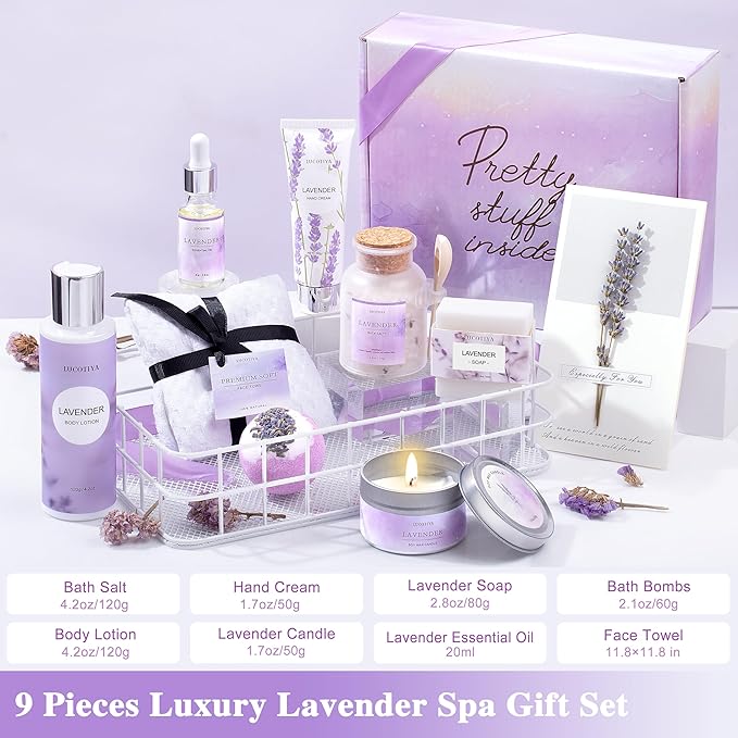 Gifts for Women Spa Gifts Baskets for Women Christmas Birthday Gifts Lavender Bath and Body Sets Mothers Day Gifts Relaxing Self Care Get Well Gift for Mom Her Girlfriends Sister Teacher Friends