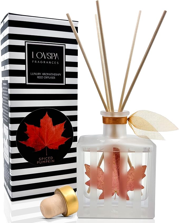 LOVSPA Reed Diffuser Set, Spiced Pumpkin Scented Oil Diffuser with Sticks, Home Fragrance Accessories for Bathroom Shelf Decor, Aroma Diffusers for Home or Office Fall Decor, USA Made - Bloomnest