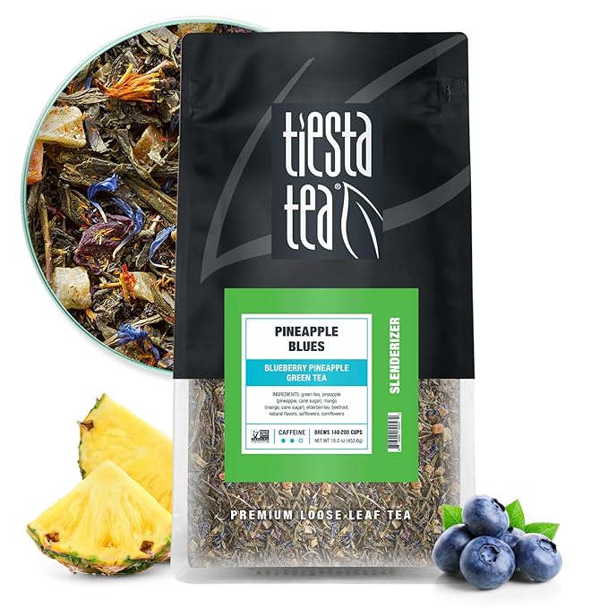 Tiesta Tea - Pineapple Blues, Loose Leaf, Blueberry Pineapple Green Tea, Premium Tropical Blend, Medium Caffeinated, Brews Up to 200 Cups, 16oz Resealable Bulk Pouch - Bloomnest