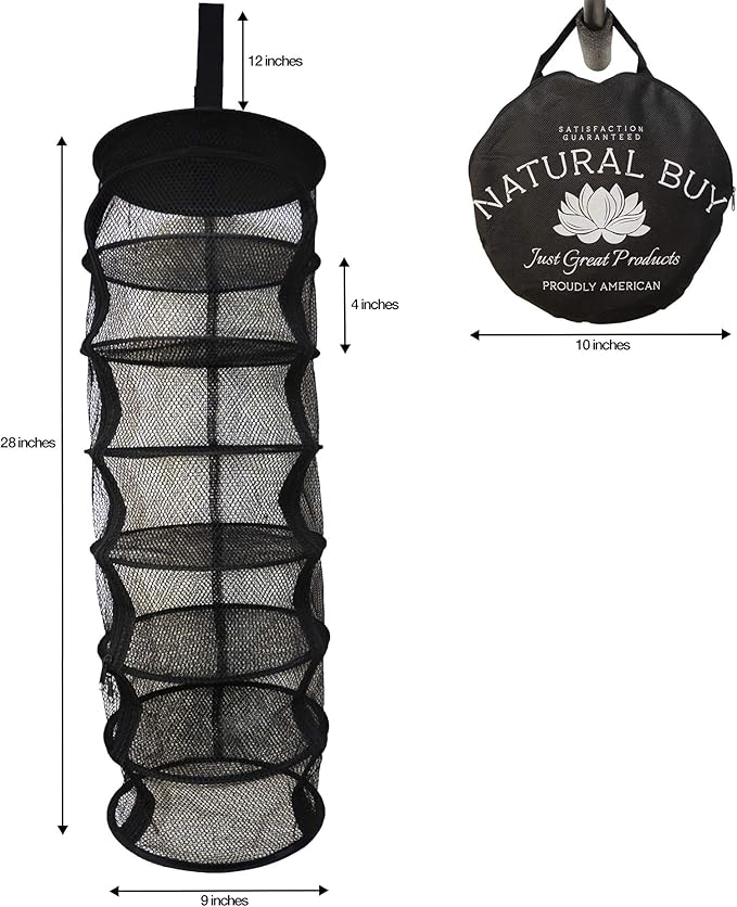 9 Inch 7 Level Micro Hanging Dry Net Indoor/Closet Drying Rack for Herbs, Organizer, Freshner - Black Mash Screen with Top-to-Bottom Zipper - Apartment Size with Zipped Storage Pouch - Bloomnest