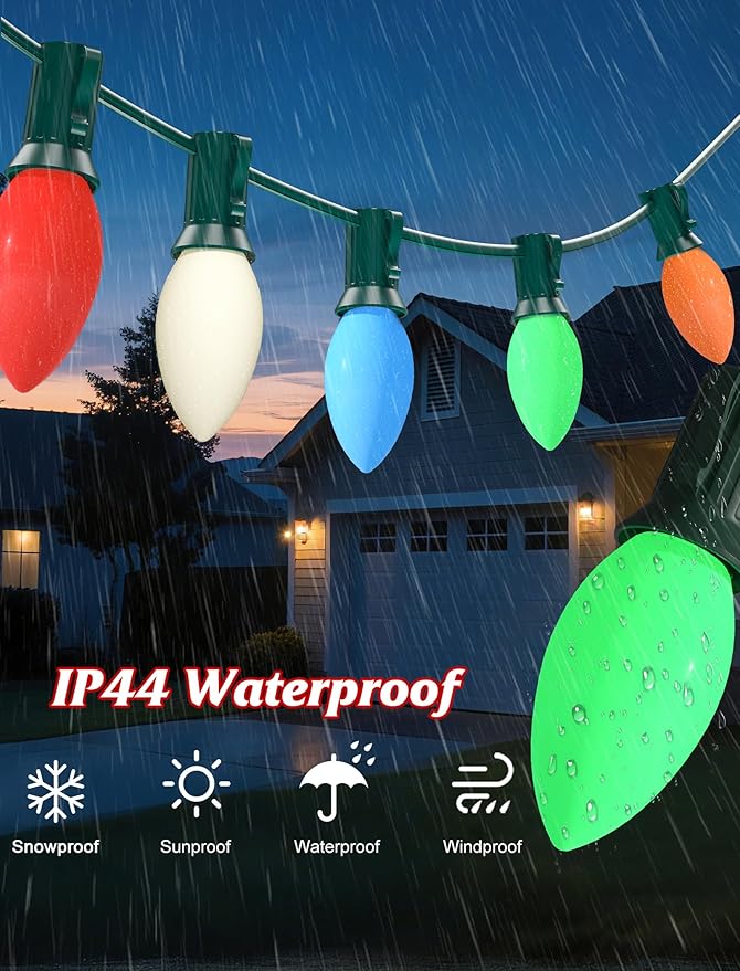 SUNSGNE C9 LED Christmas Multicolor Replacement Light Bulbs, 25 Pack Vintage Shatterproof Colored Christmas Light Bulbs, E17 Intermediate Base - Bloomnest