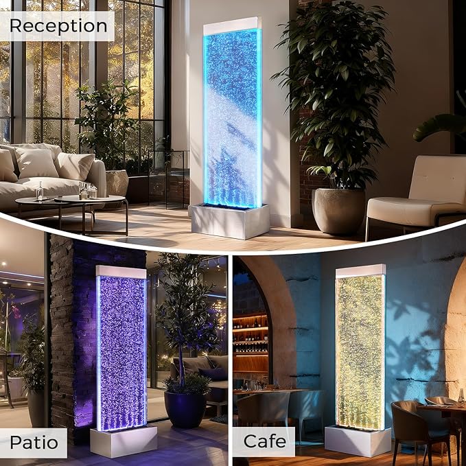 Bubble Wall Waterfall Fountain, Acrylic Indoor Floor Standing Water Wall with Changing LED Color Lights Remote Control, 64" x 19", Housewarming, Christmas Home Decor (Bubble Wall) - Bloomnest