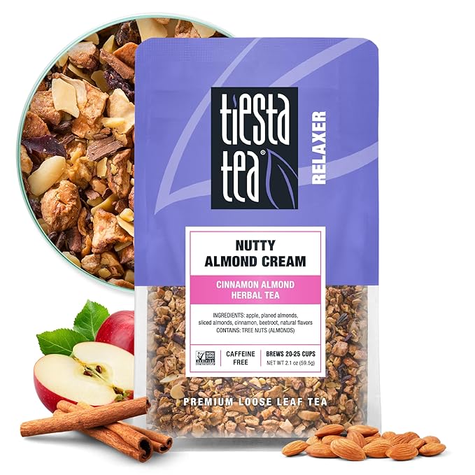 Tiesta Tea - Nutty Almond Cream, Premium Loose Leaf, Cinnamon Almond Herbal Tea Blend, Non-Caffeinated, Make Hot or Iced & Brews Up to 25 Cups, 2.1 Ounce Resealable Pouch - Bloomnest