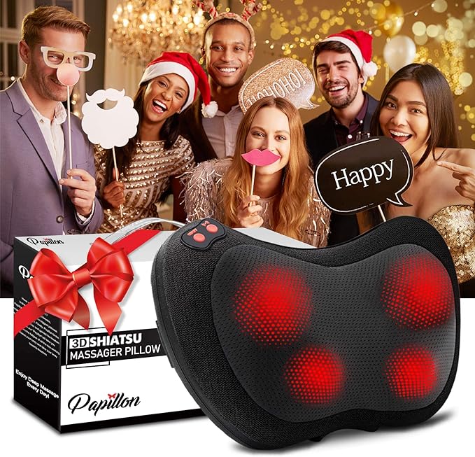 Papillon Back Massager,Shiatsu Neck Massager for Pain Relief,Electric Shoulder Foot Massage Pillow with Heat,Gifts for Mothers Day,Christmas Gifts for Women/Men,Deep Tissue Kneading for Waist,Legs - Bloomnest
