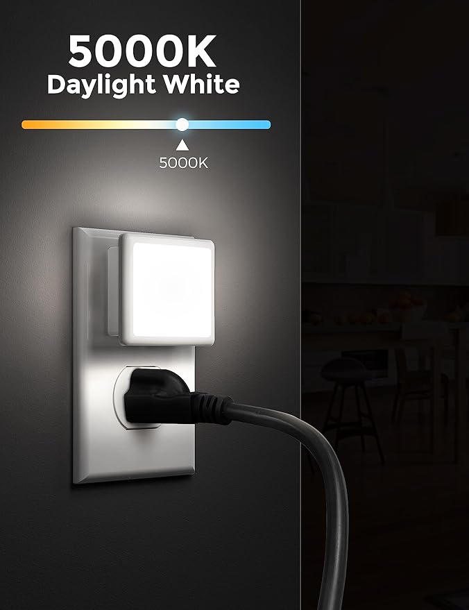 L LOHAS LED Night Lights Plug into Wall 2-Pack, 0.3W Plug in Night Light, Dusk to Dawn, 5000K Daylight White Bright Nightlight Auto-On/Off for Adults Kids Room Bedroom Bathroom Hallway Kitchen Non-Dim - Bloomnest
