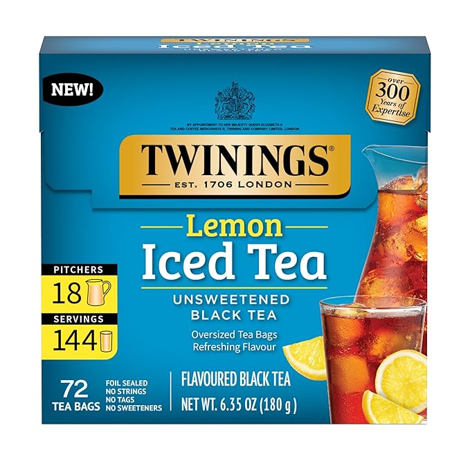Twinings Lemon Black Iced Tea, 72 Oversized Tea Bags, Makes 18 Pitchers or 144 Servings, Unsweetened, Caffeinated, 72 Count (Pack of 1) - Bloomnest