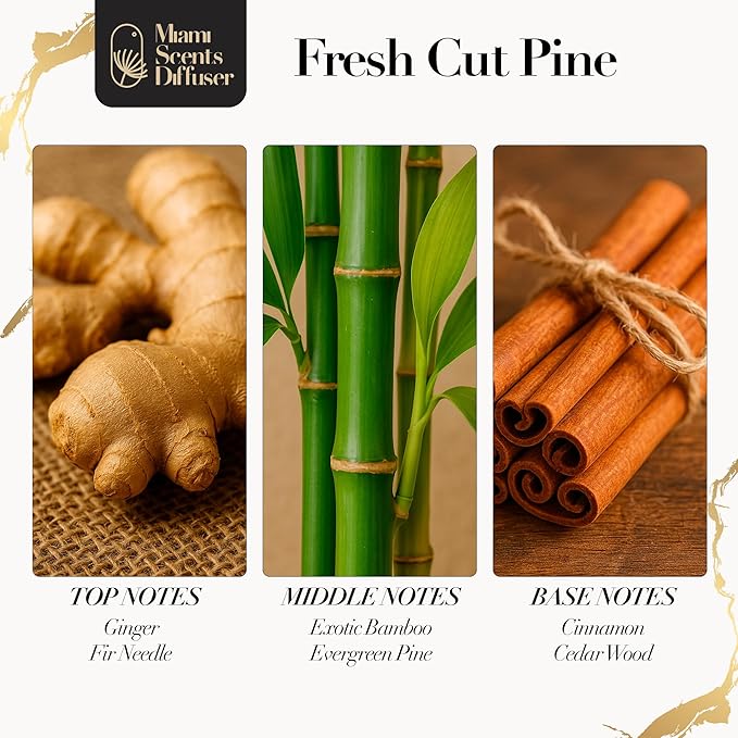 Fresh Cut Pine Scent 4 Fl Oz - 120 ml Inspired by Hotel Essential Oils Aroma for Home Office Business Diffuser Luxury Fragance Refill Aromatherapy Natural Blend of Exotic Bamboo, Cinnamon and Ginger. MiamiScentsDiffuser