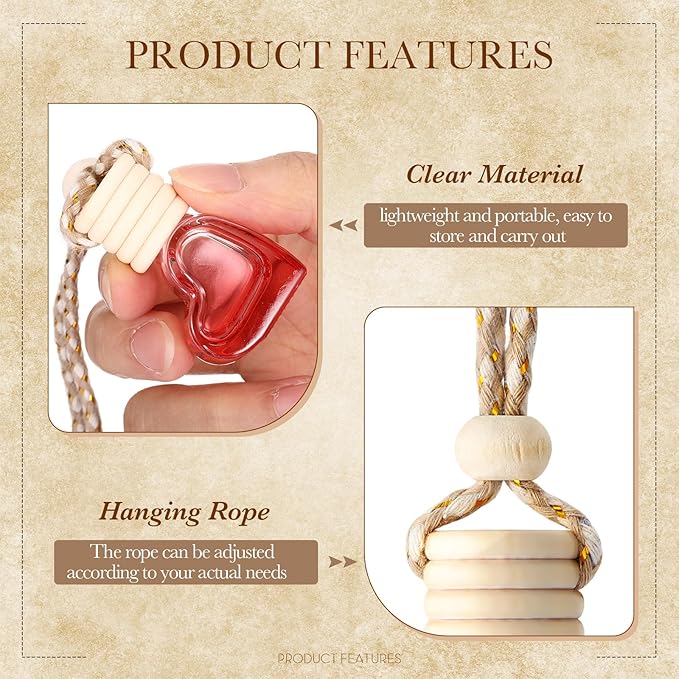 BBTO 50 Pcs 6ml Hanging Car Air Freshener Car Diffuser Bottle Empty Glass Perfume Heart LoveFreshener Bottle Diffuser Pendant Valentine's Day Essential Oil Fragrance Aromatherapy Decor (Red) - Bloomnest