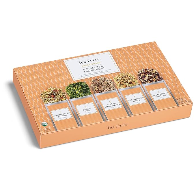 Tea Forte Herbal Tea Assortment Single Steeps Loose Leaf Premium Tea Gift Set Sampler, 15 Count 3 of Each Assorted Blends, Pre-Portioned Single Serve Pouches, Steeps 12 oz - Bloomnest
