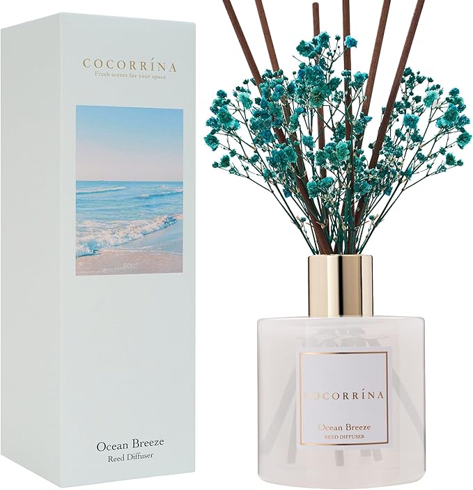 COCORRÍNA Reed Diffuser - Ocean Breeze Scented Diffuser with 8 Sticks Home Fragrance Reed Diffuser for Bathroom Shelf Decor - Bloomnest