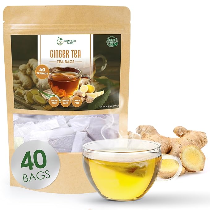 NHAT ANH FARM - Premium Ginger Tea Bags -Dried Ginger Root Tea Bags - 40 Teabags, 2.5g/bag. 100% Natural & Pure, Caffeine Free. Good for your health. - Bloomnest