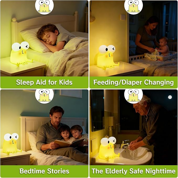 Frog Night Light for Kids, Cute Funny LED Squishy Novelty Animal Silicone Lamp, Dimmable/Timer Nursery Nightlight, Rechargeable Touch Bedside Lamp, Bedroom/Dorm Decor, Baby Boys Girls Gifts - Bloomnest