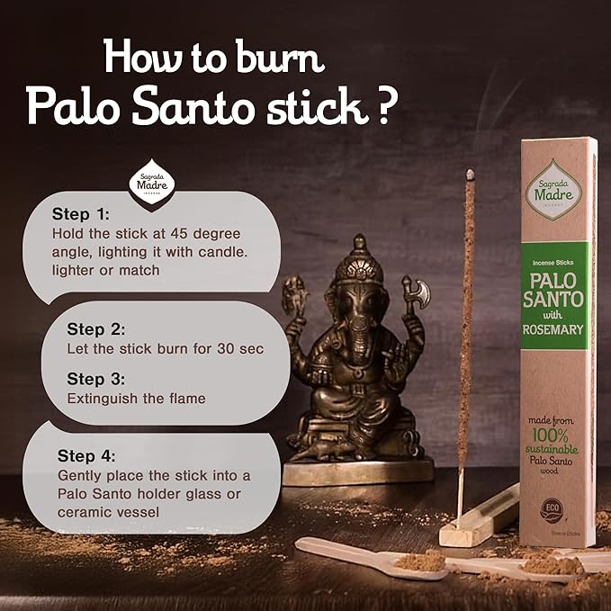 Sagrada Madre 8pcs Wildly Harvested Thick Palo Santo Incense Sticks (Rosemary), 9” Long - Eco Friendly, Non-Toxic, Aromatic Incense Sticks (1hr Burning Time) to Heal & Calm Your Body and Environment SagradaMadre